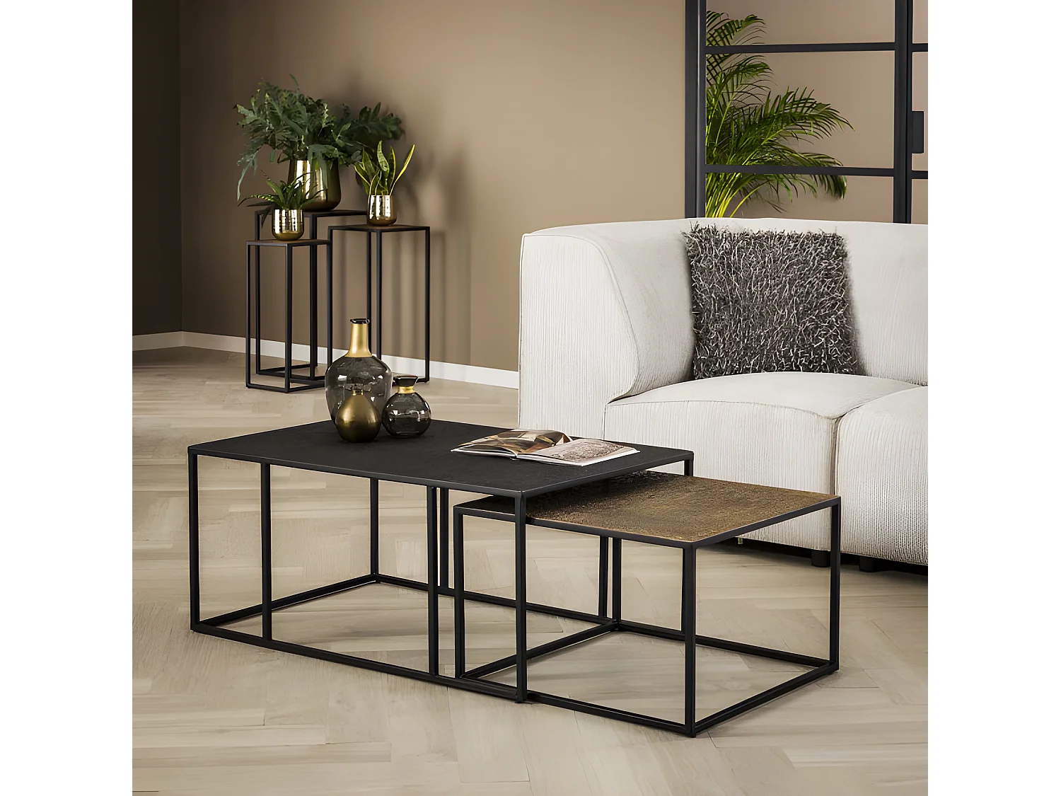 METALLICA - Table basse modulable en acier noir et bronze