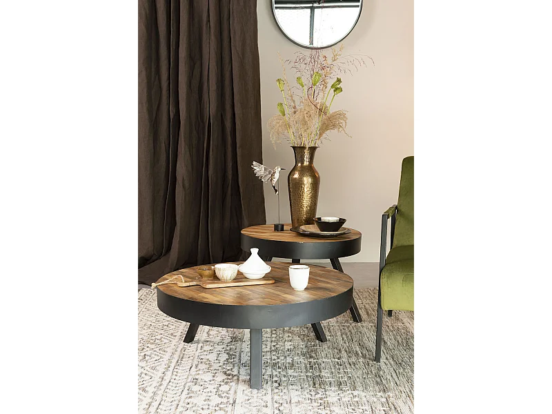 HAVANE - Table basse ronde en bois et acier