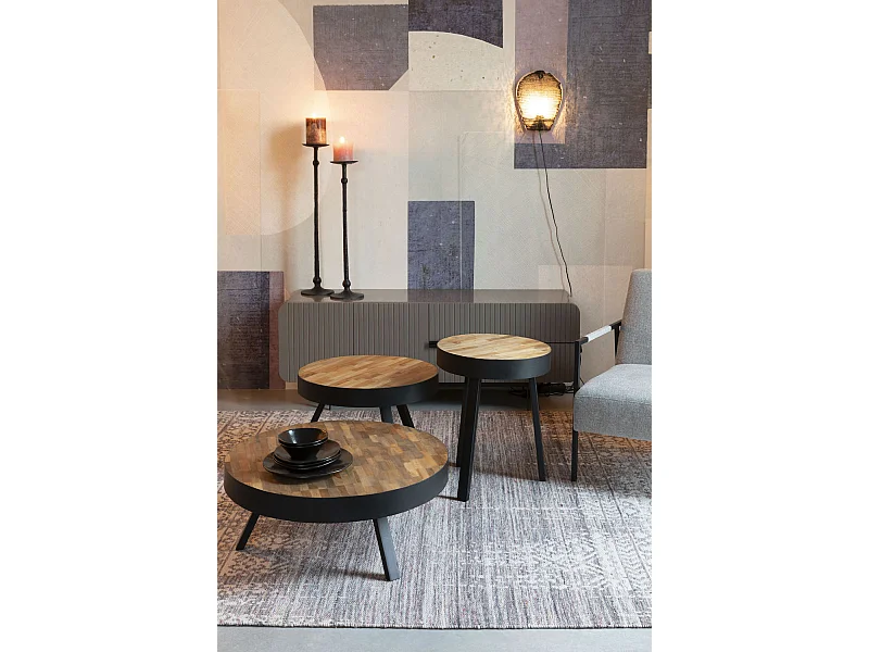 HAVANE - Table basse ronde en bois et acier