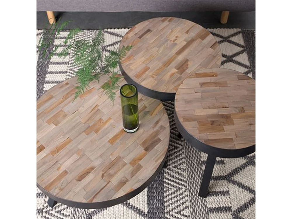 Suri - Table basse ronde en teck recyclé et métal ø74cm - Bois