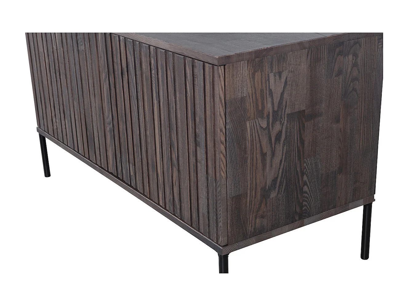 GRAVURE - Meuble TV en bois de frêne marron avec cadre en métal noir