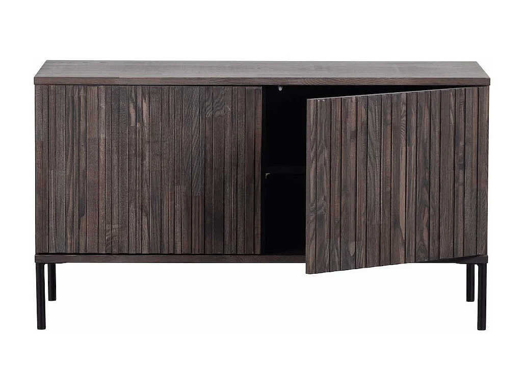 GRAVURE - Meuble TV en bois de frêne marron avec cadre en métal noir