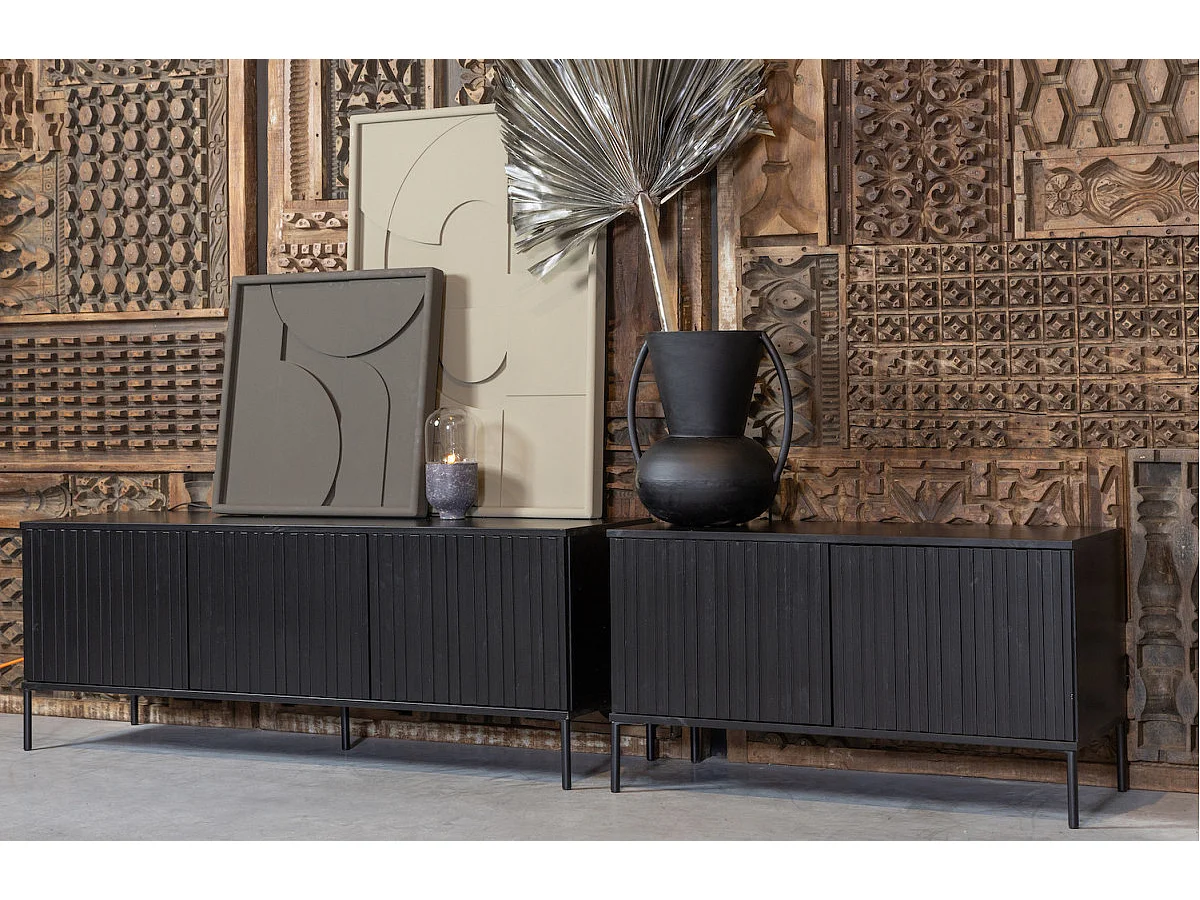 GRAVURE - Meuble TV en bois de pin noir