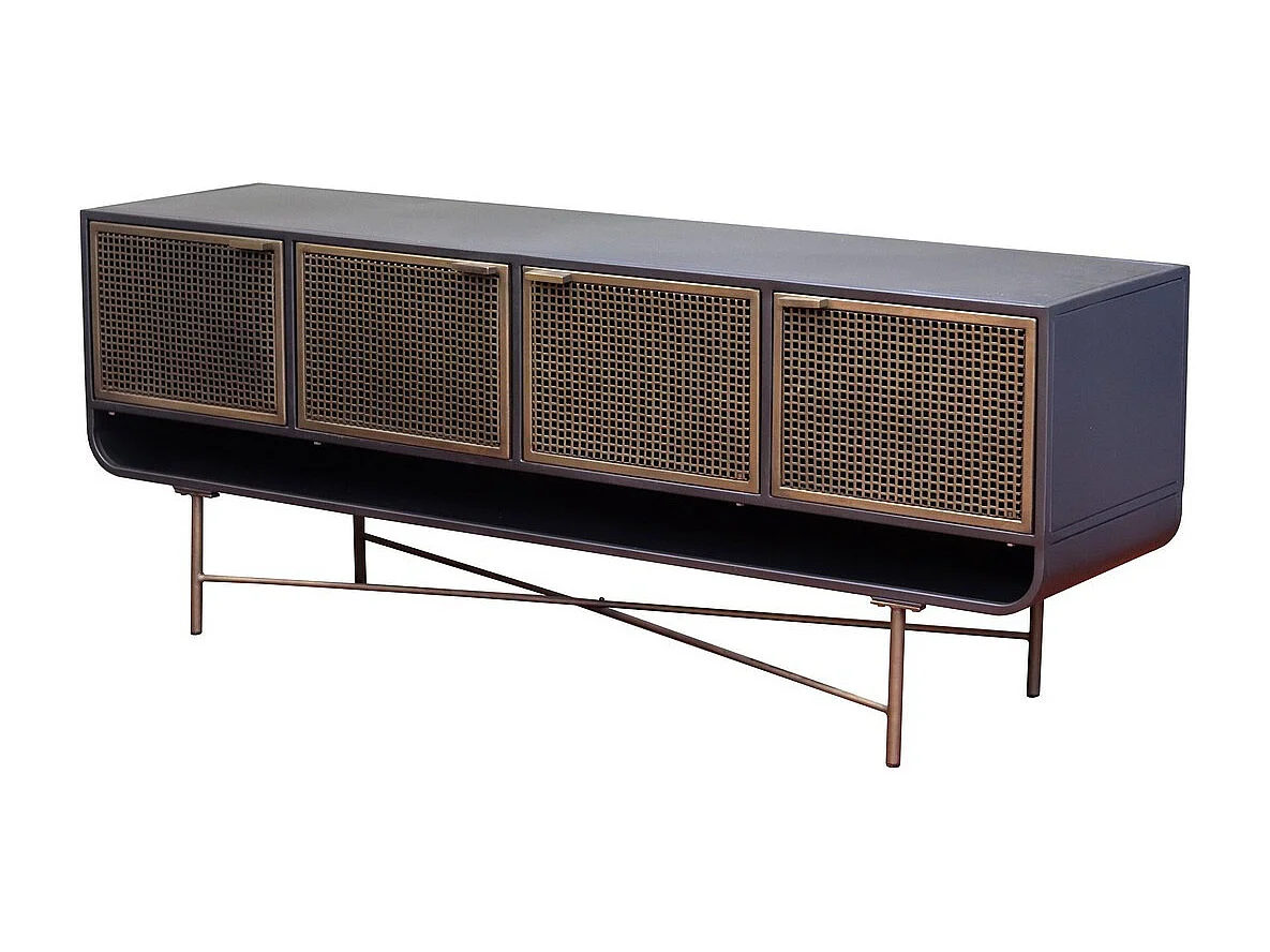 ALLIAGE - Meuble TV en Acier avec Portes en Laiton