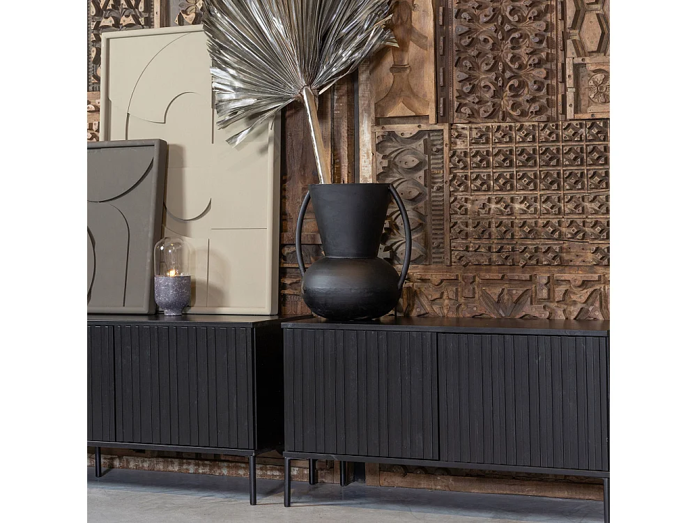 New Gravure - Meuble TV 2 portes en bois L100cm - Noir