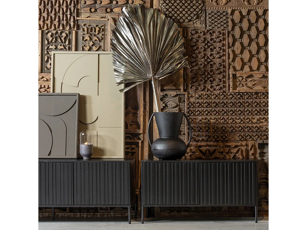 New Gravure - Meuble TV 2 portes en bois L100cm - Noir