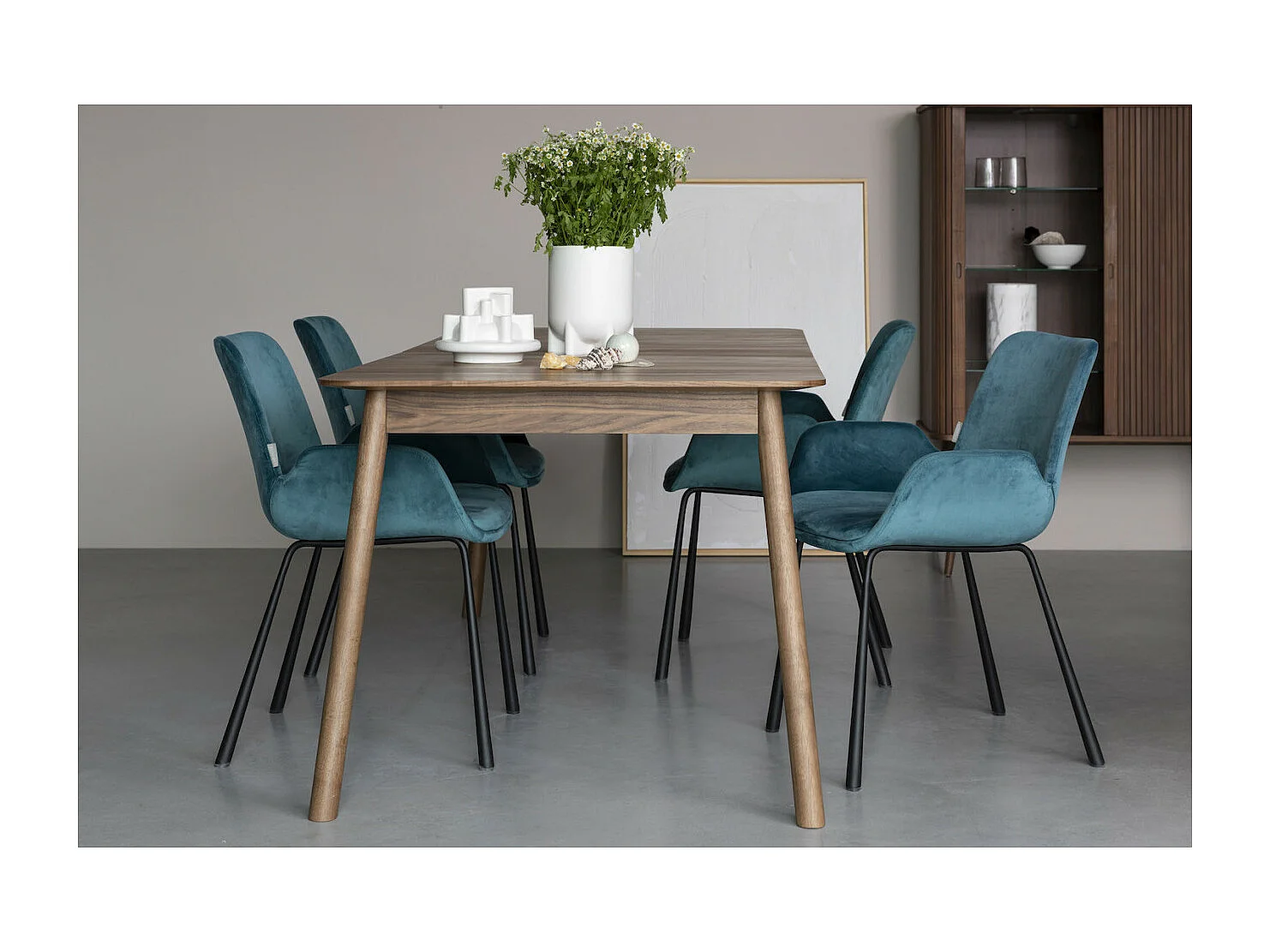 BRIT - Chaise en Velours Bleu avec Accoudoirs