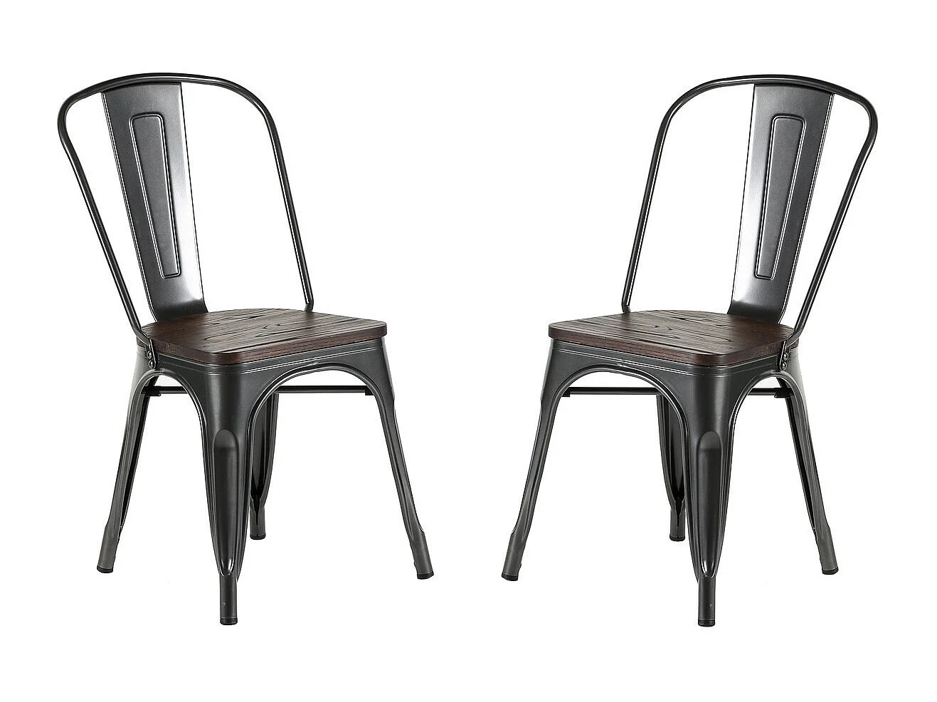 NEVADA - Lot de 2 chaises de repas en acier gris et assise en bois foncé