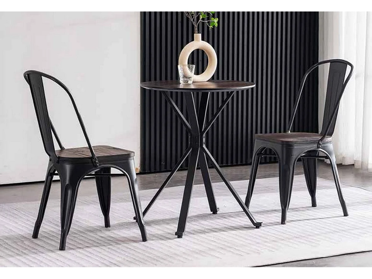 NEVADA - Lot de 2 chaises de repas en acier gris et assise en bois foncé