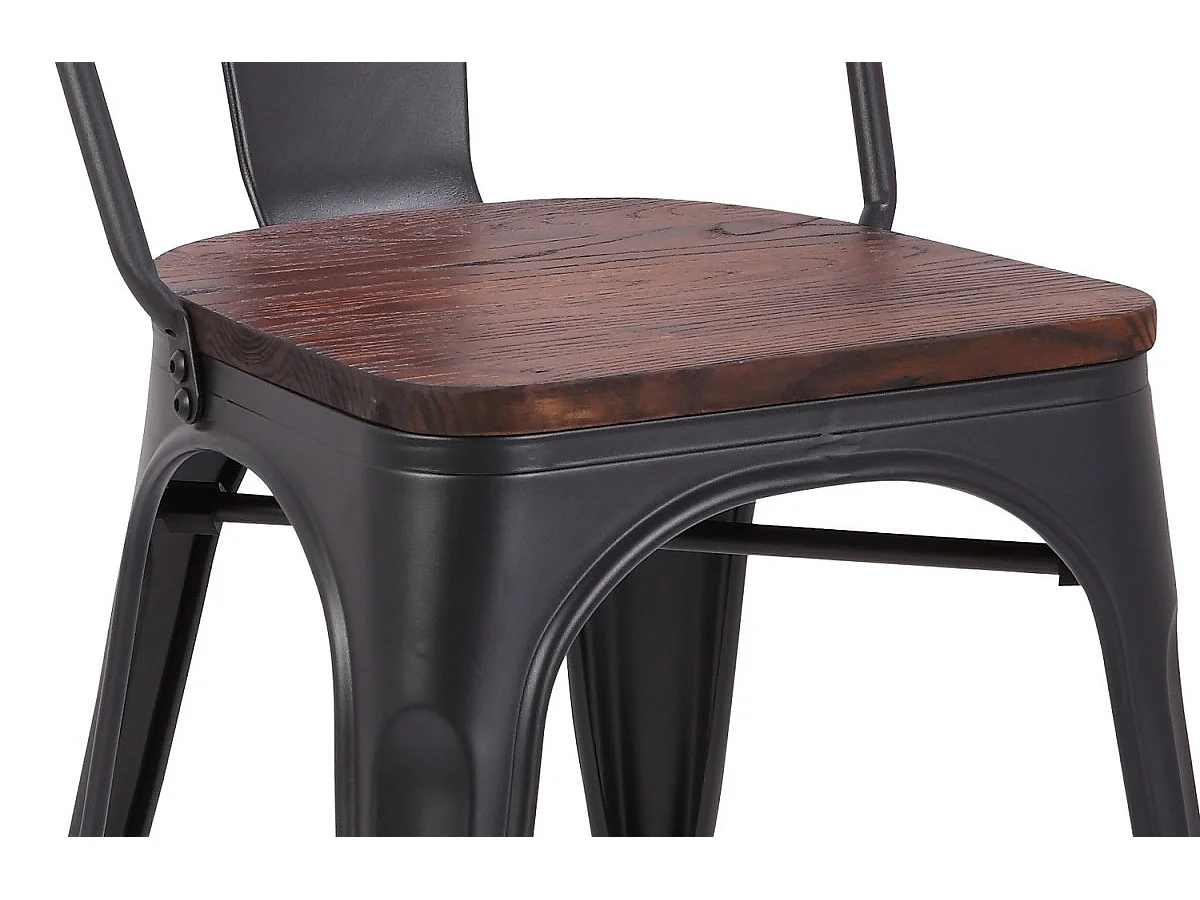 NEVADA - Lot de 2 chaises de repas en acier gris et assise en bois foncé