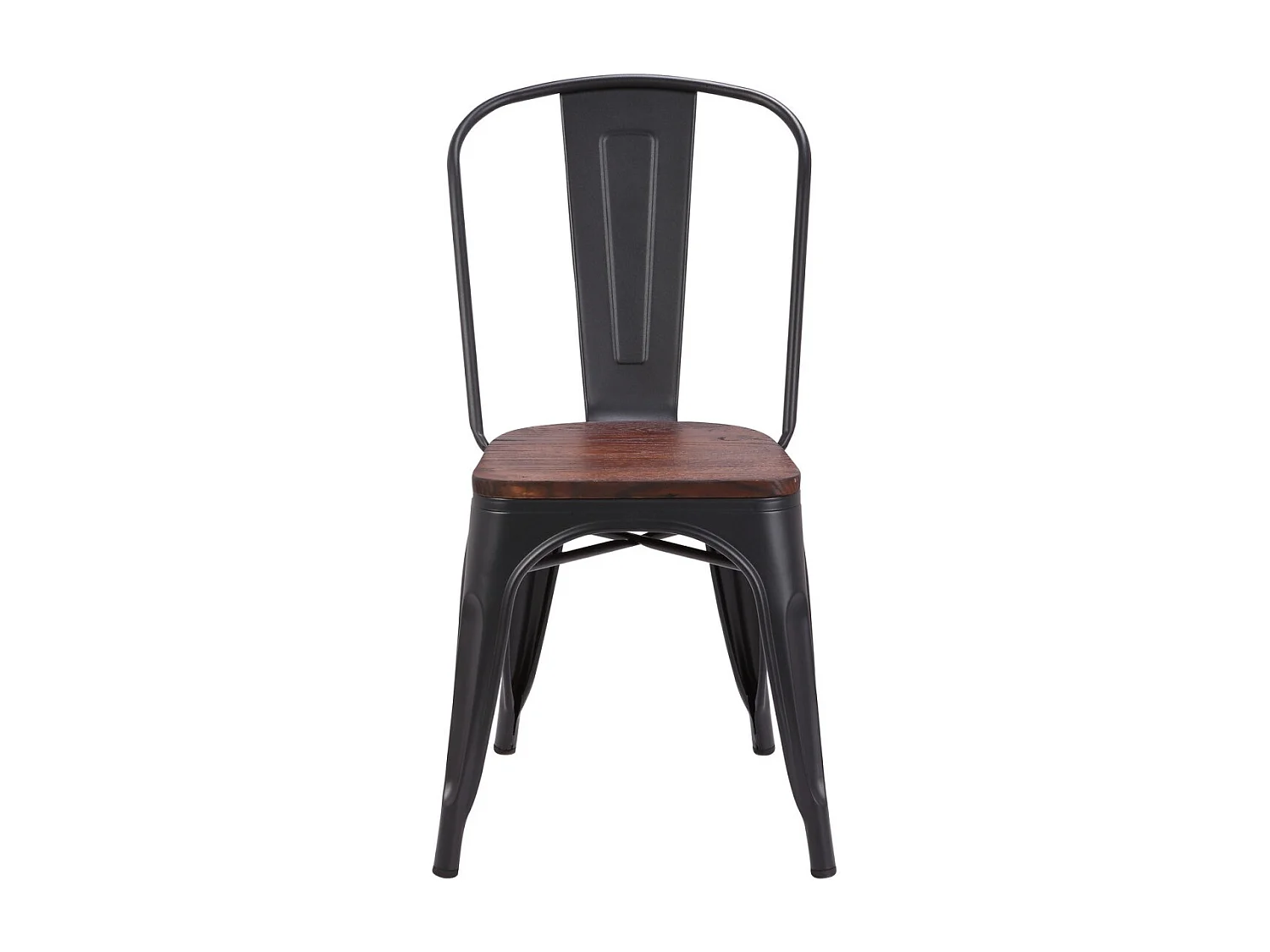 NEVADA - Lot de 2 chaises de repas en acier gris et assise en bois foncé