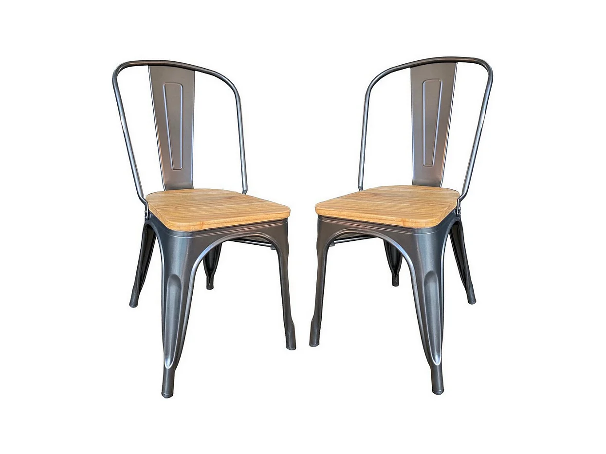 NEVADA - Lot de 2 chaises de repas en acier et bois clair