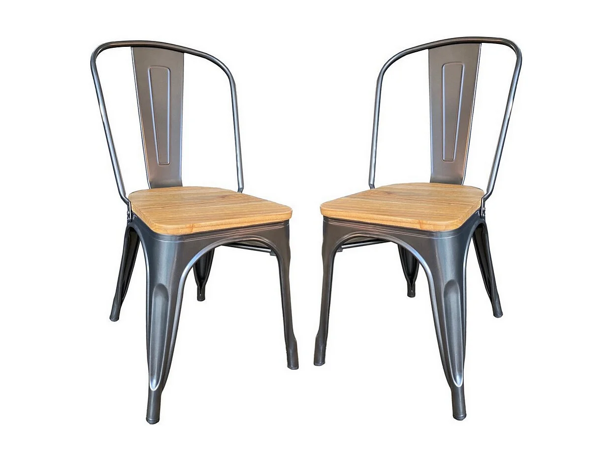 NEVADA - Lot de 2 chaises de repas en acier et bois clair