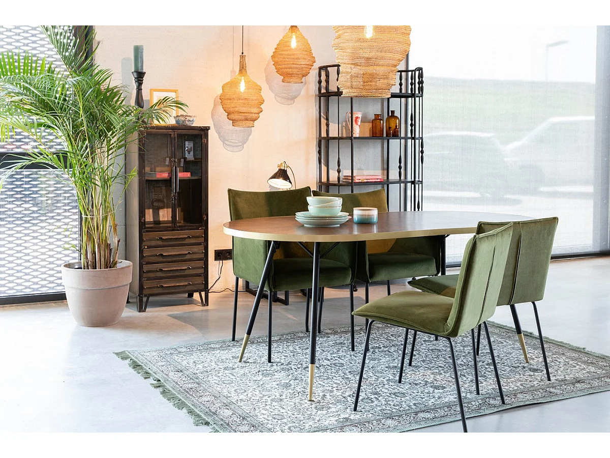 DENISE XL - Table de repas ovale en bois de Frêne finition Noyer