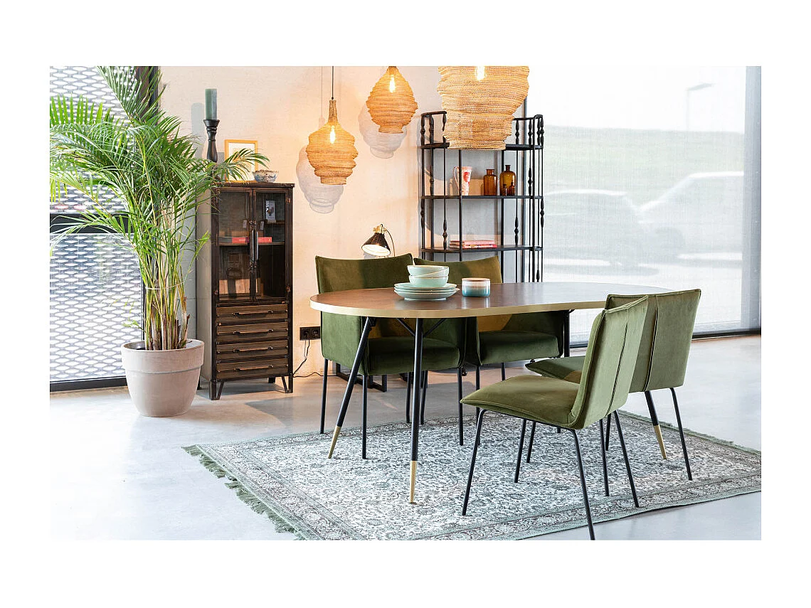 Denise - Table à manger 6 personnes en bois et métal - Bois foncé