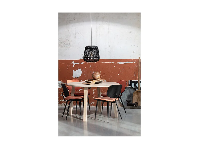 LANGEJAN - Table de repas ronde extensible en chêne clair