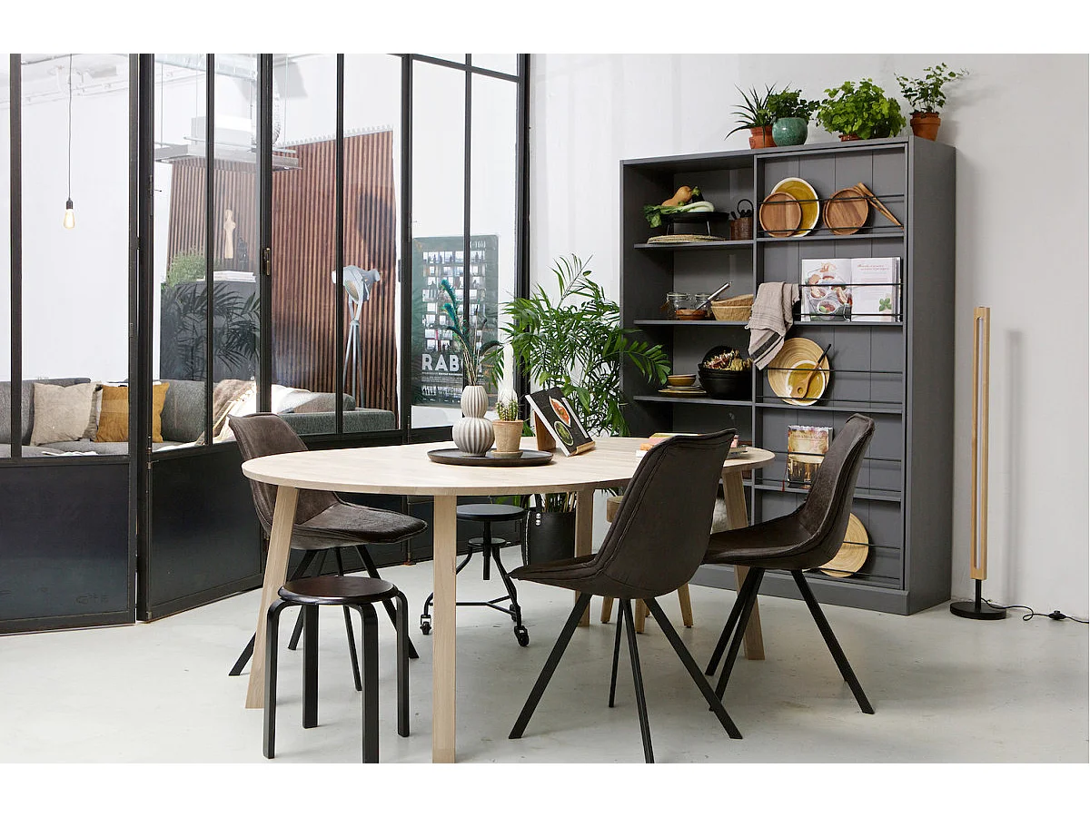 LANGEJAN - Table de repas ronde extensible en chêne clair