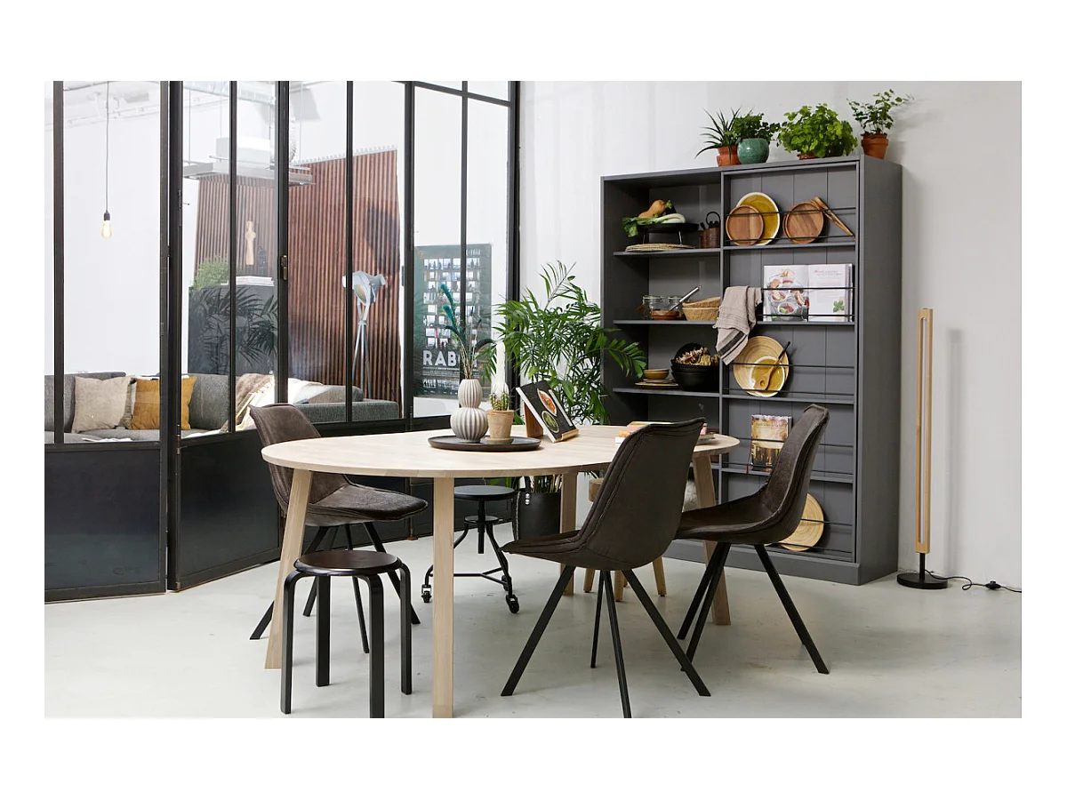 LANGEJAN - Table de repas ronde extensible en chêne clair