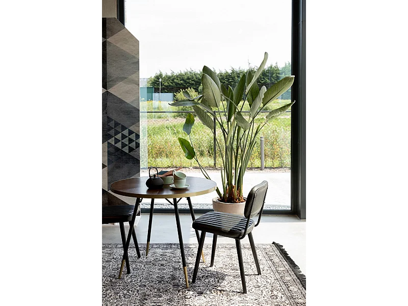 DENISE XL - Table de repas ronde en bois de Frêne avec entourage doré