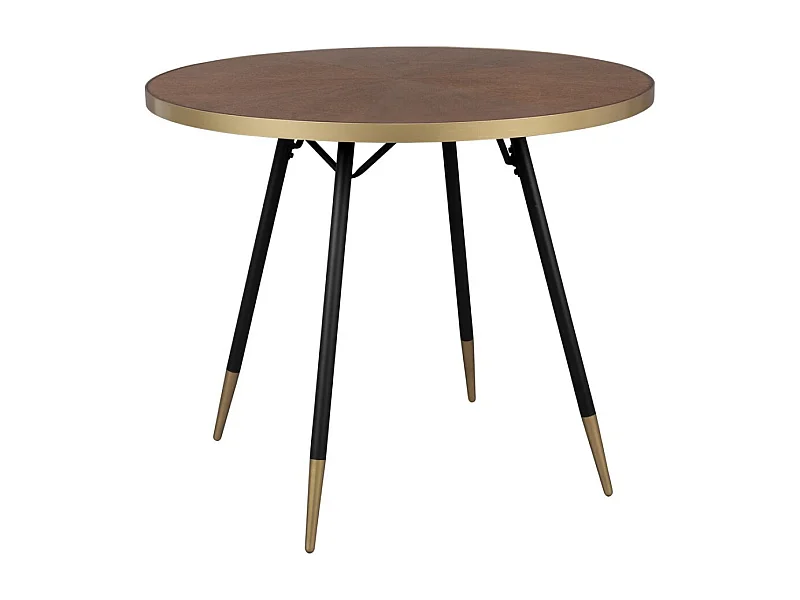 DENISE XL - Table de repas ronde en bois de Frêne avec entourage doré