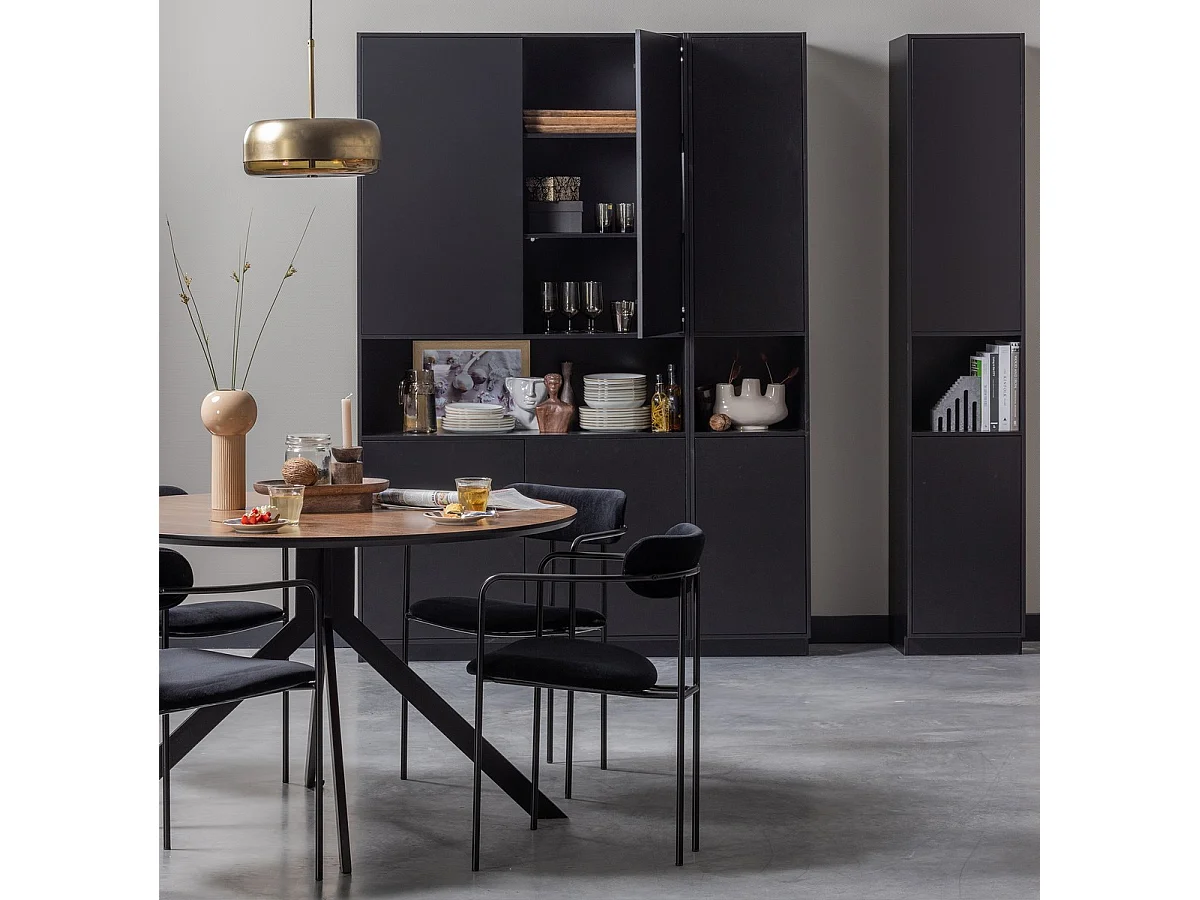 BRUNO - Table ronde en Noyer avec structure en acier noir