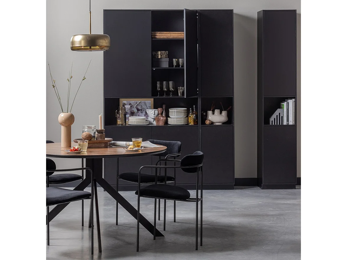 BRUNO - Table ronde en Noyer avec structure en acier noir