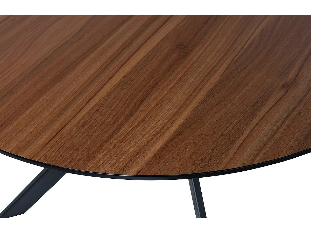 BRUNO - Table ronde en Noyer avec structure en acier noir