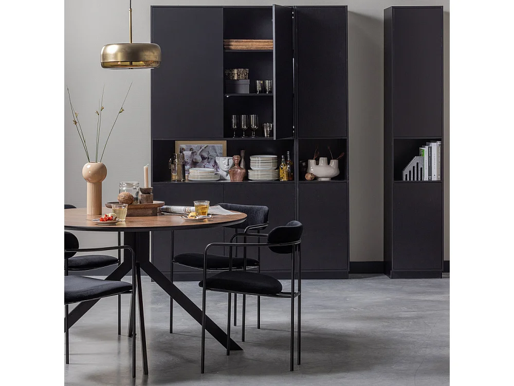 BRUNO - Table ronde en Noyer avec structure en acier noir