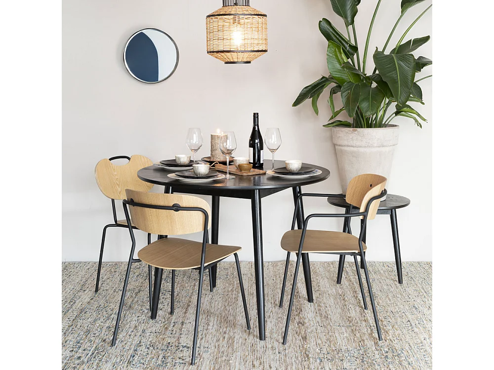 Fabio - Table à manger 2 personnes ronde en bois - Noir