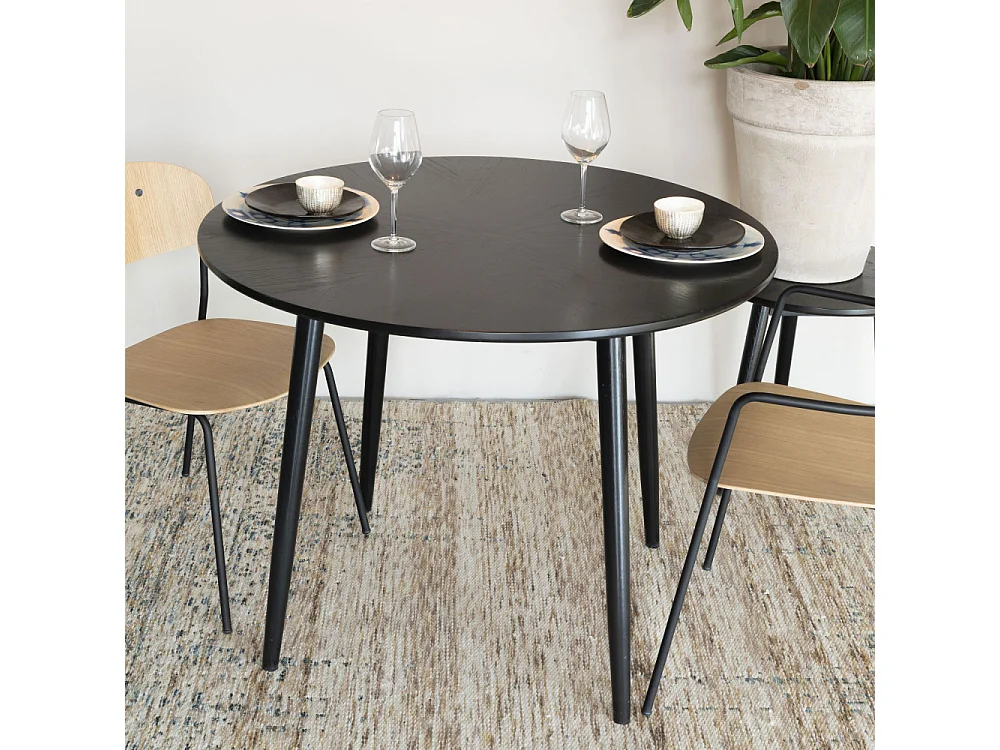 Fabio - Table à manger 2 personnes ronde en bois - Noir