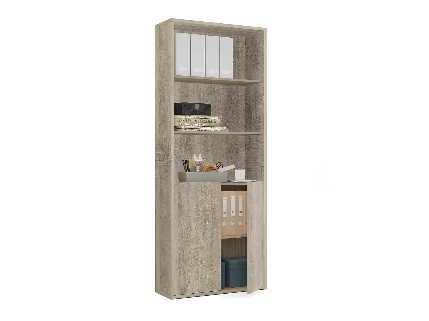 Bibliothèque / étagère de rangement, coloris Cambrian - Hauteur 196.5 x Longueur 75.5 x Profondeur 33 cm