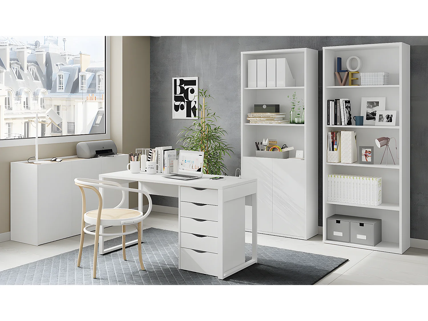 Bibliothèque / étagère de rangement coloris blanc - Hauteur 196.5 x Longueur 75.5 x Profondeur 33 cm