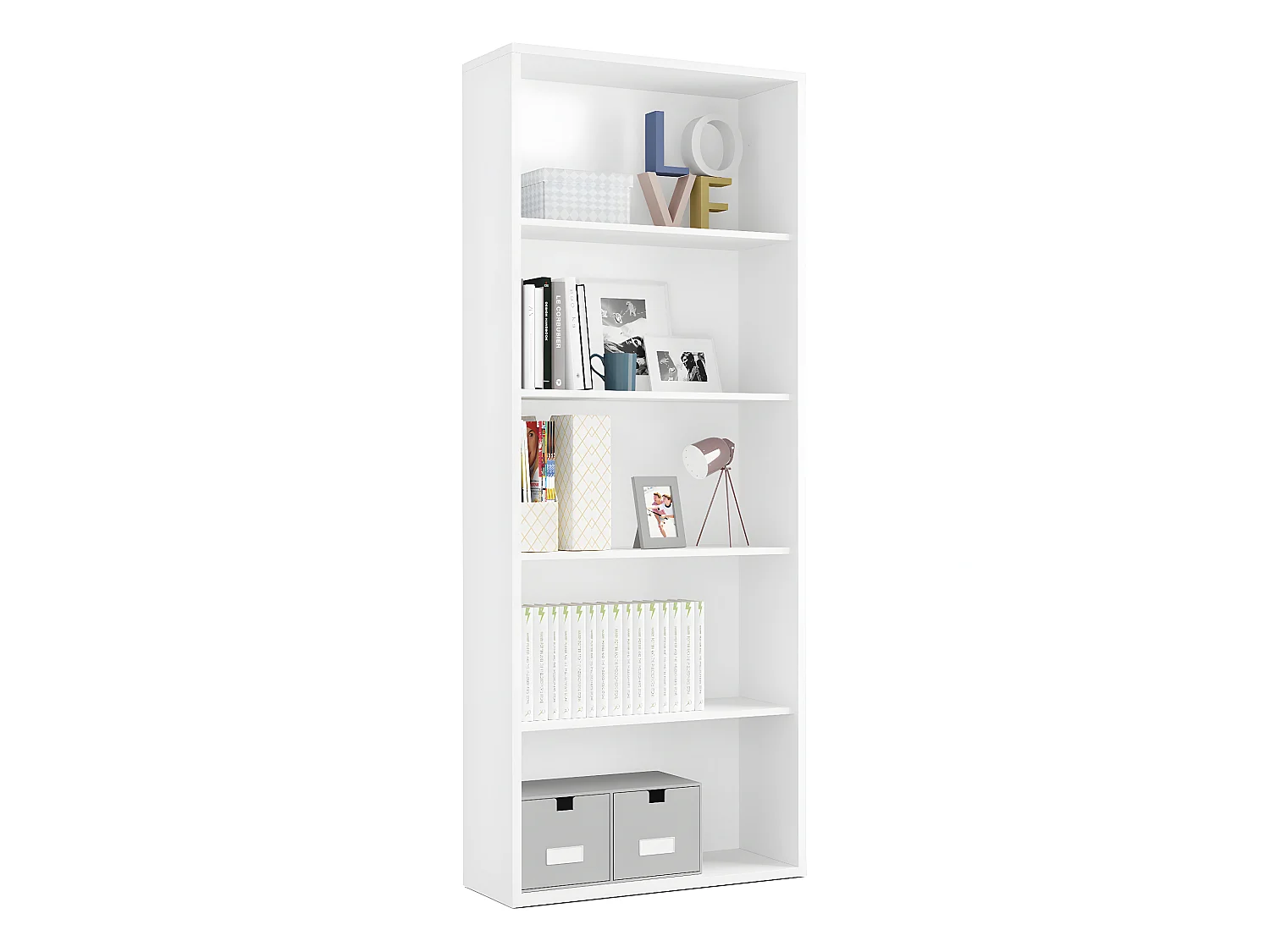 Bibliothèque / étagère de rangement coloris blanc - Hauteur 196.5 x Longueur 75.5 x Profondeur 33 cm