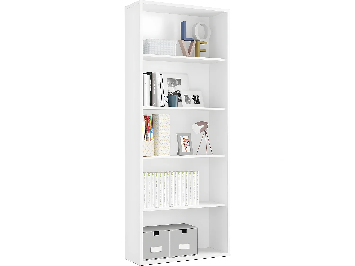Bibliothèque / étagère de rangement coloris blanc - Hauteur 196.5 x Longueur 75.5 x Profondeur 33 cm