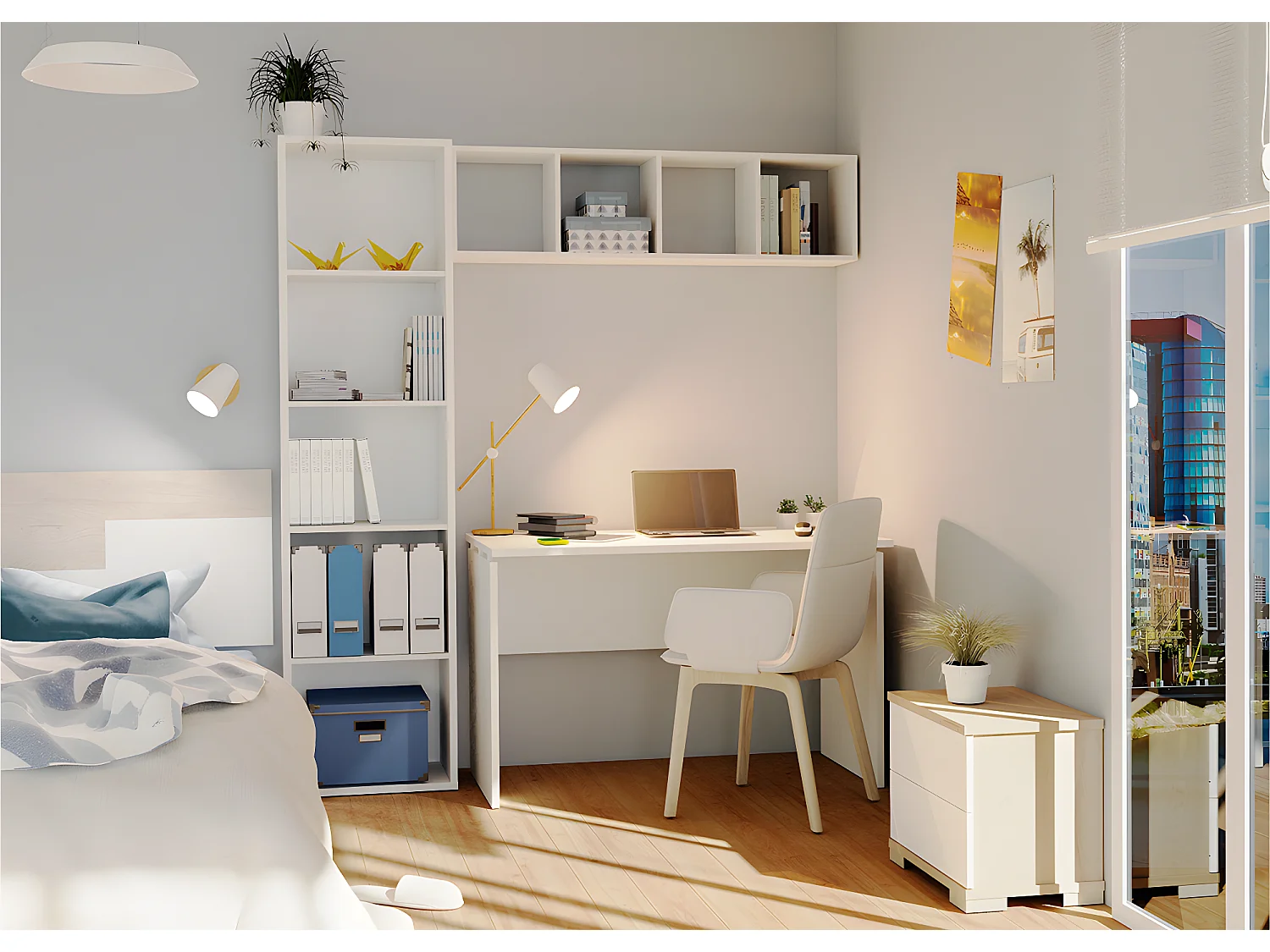 Bibliothèque / étagère de rangement coloris blanc - Hauteur 196.5 x Longueur 51.5 x Profondeur 33 cm