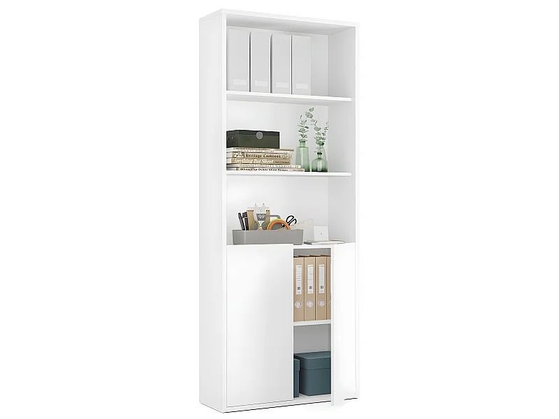 Bibliothèque / étagère de rangement, coloris blanc - Hauteur 196.5 x Longueur 75.5 x Profondeur 33 cm