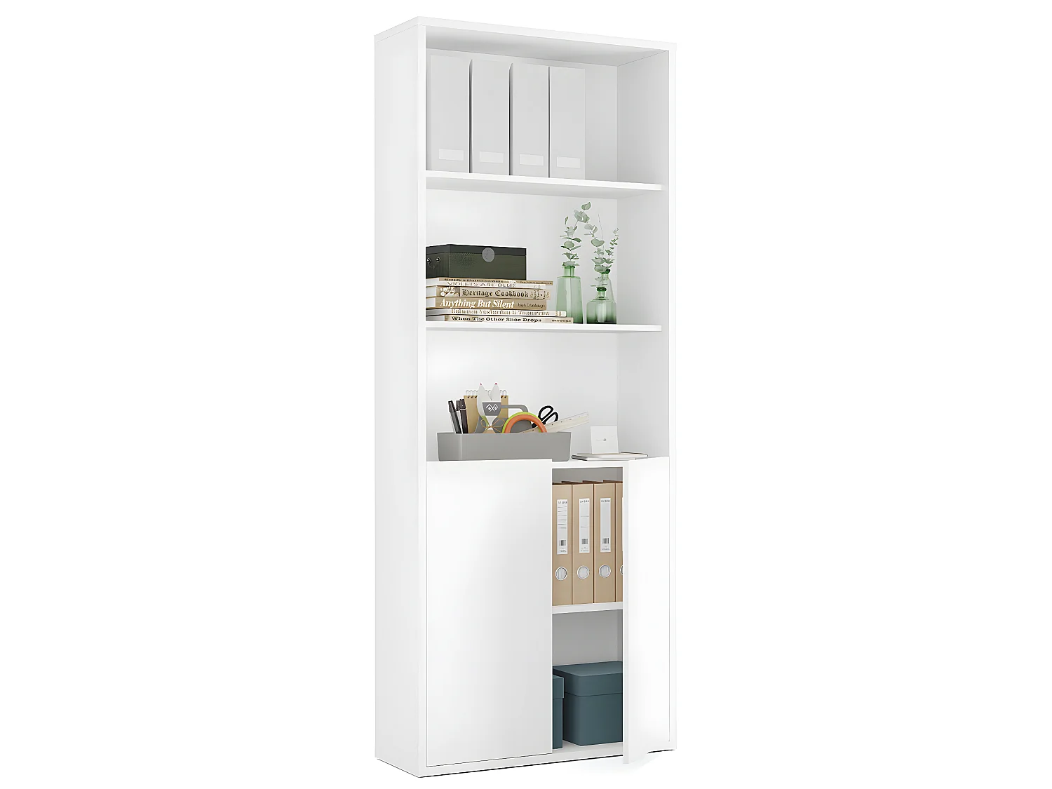 Bibliothèque / étagère de rangement, coloris blanc - Hauteur 196.5 x Longueur 75.5 x Profondeur 33 cm
