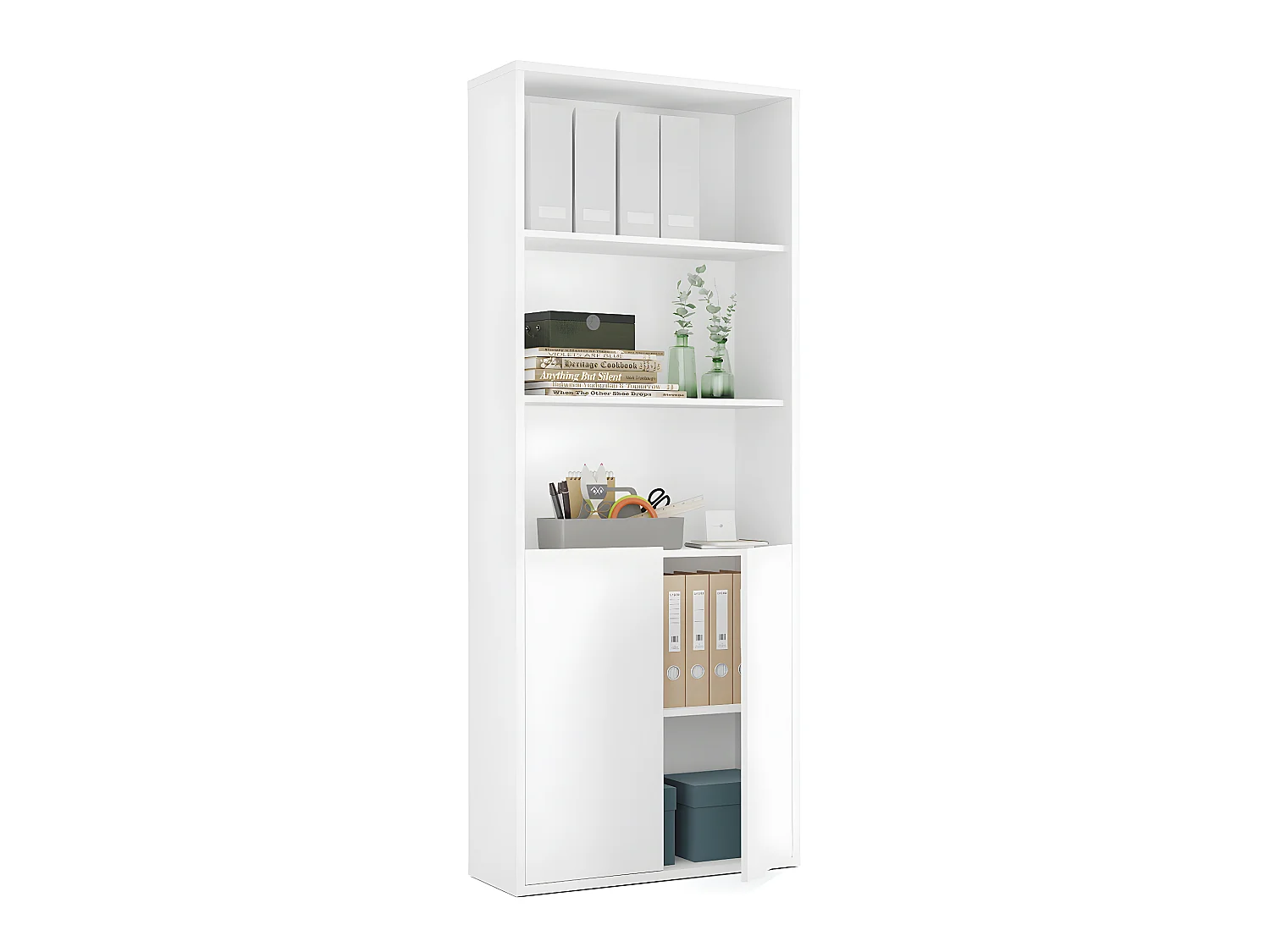 Bibliothèque / étagère de rangement, coloris blanc - Hauteur 196.5 x Longueur 75.5 x Profondeur 33 cm