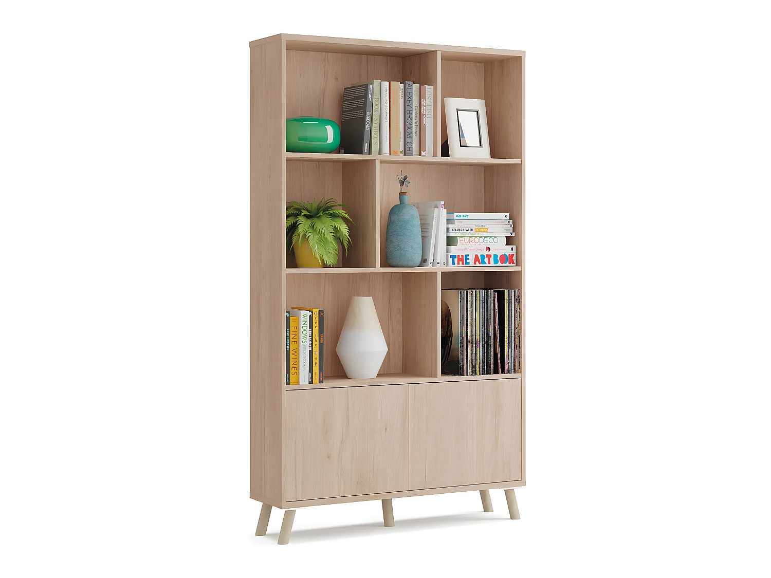 Bibliothèque de 2 portes coloris effet bois - Hauteur 180 x Longueur 100 x Profondeur 30 cm