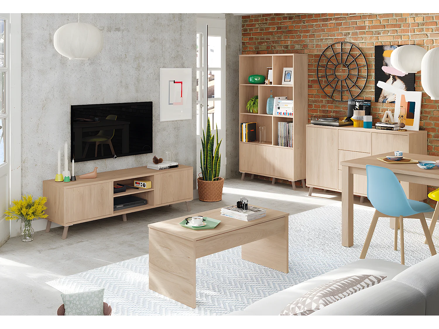 Bibliothèque de 2 portes coloris effet bois - Hauteur 180 x Longueur 100 x Profondeur 30 cm