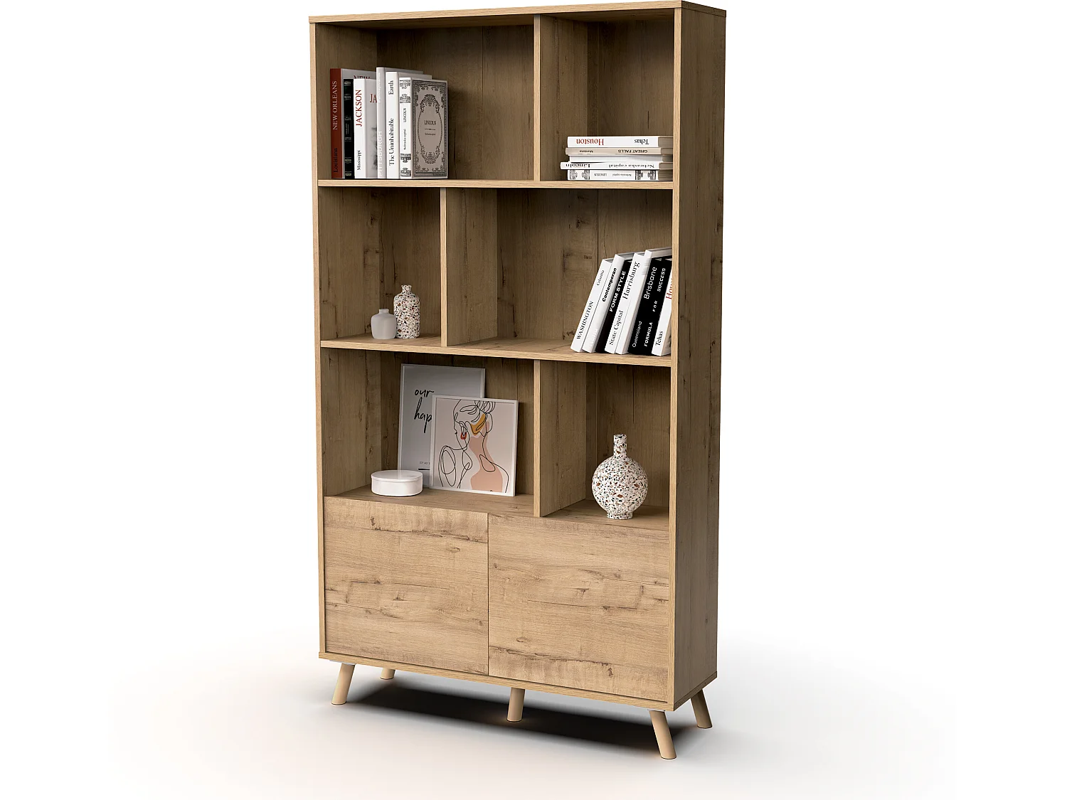 Bibliothèque coloris chêne doré - Hauteur 179 x Longueur 100 x Profondeur 30 cm