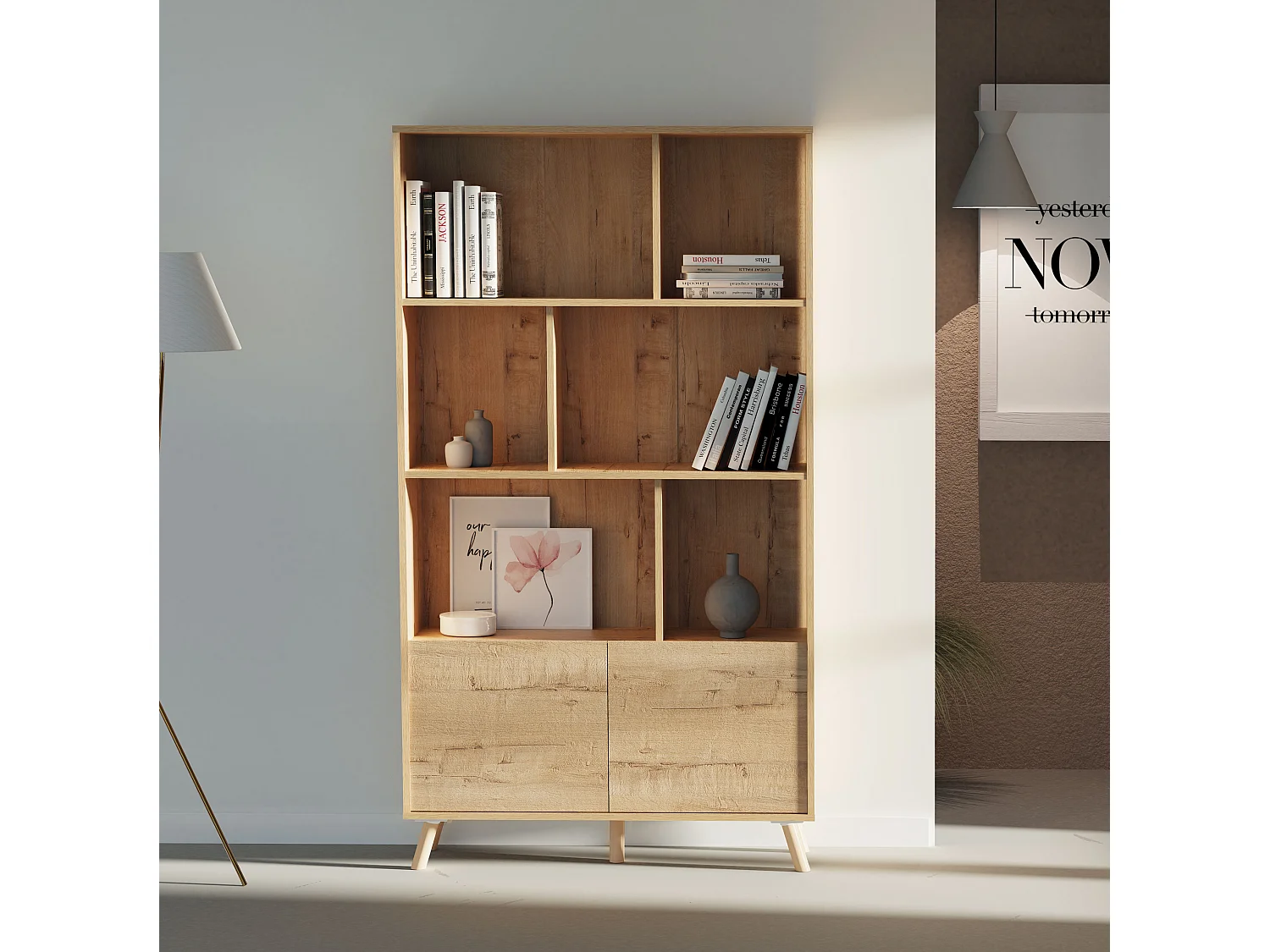 Bibliothèque coloris chêne doré - Hauteur 179 x Longueur 100 x Profondeur 30 cm