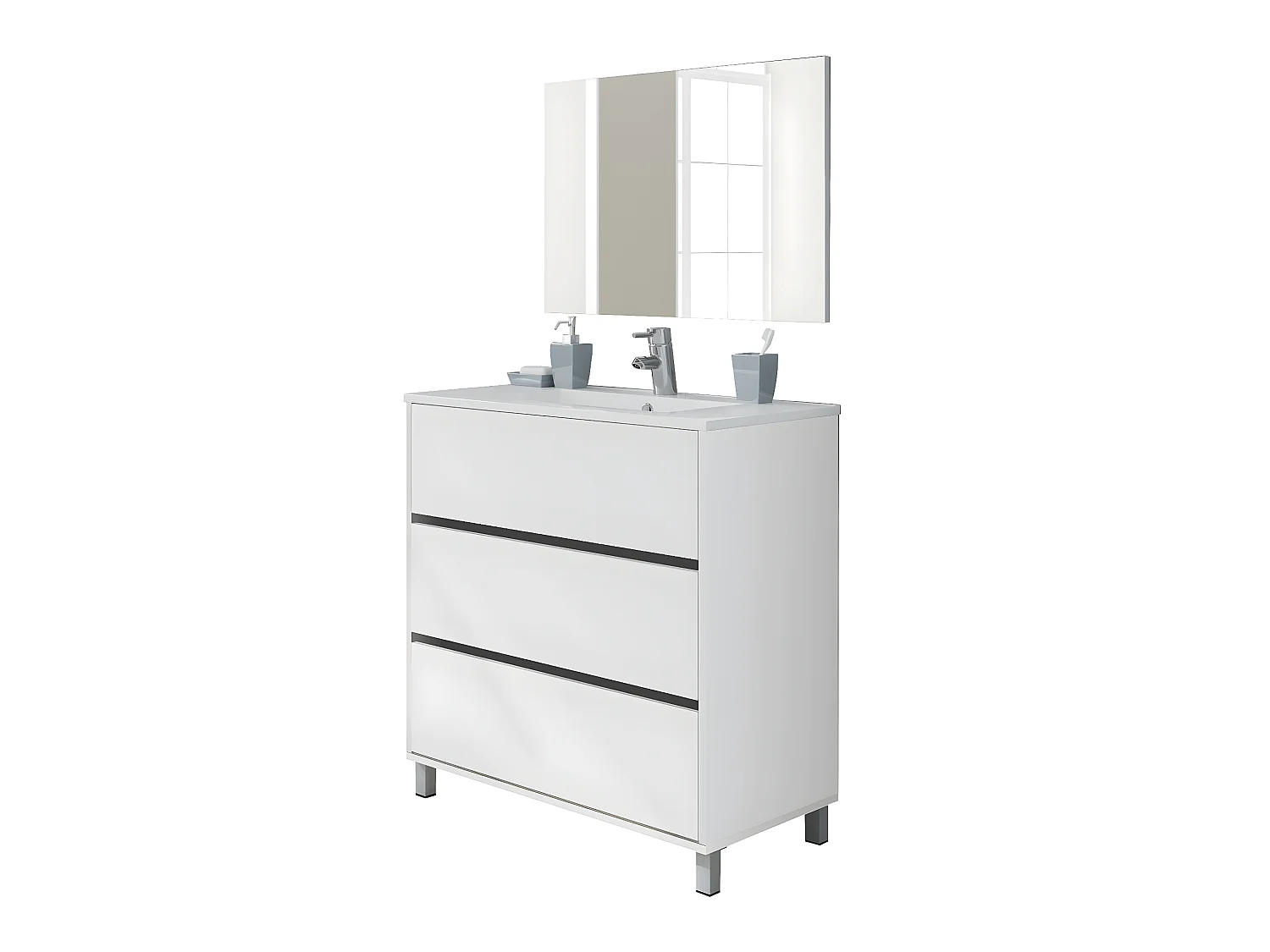 Meuble Vasque avec miroir coloris blanc brillant - Hauteur 90 x Longueur 81.5 x Profondeur 46.5 cm