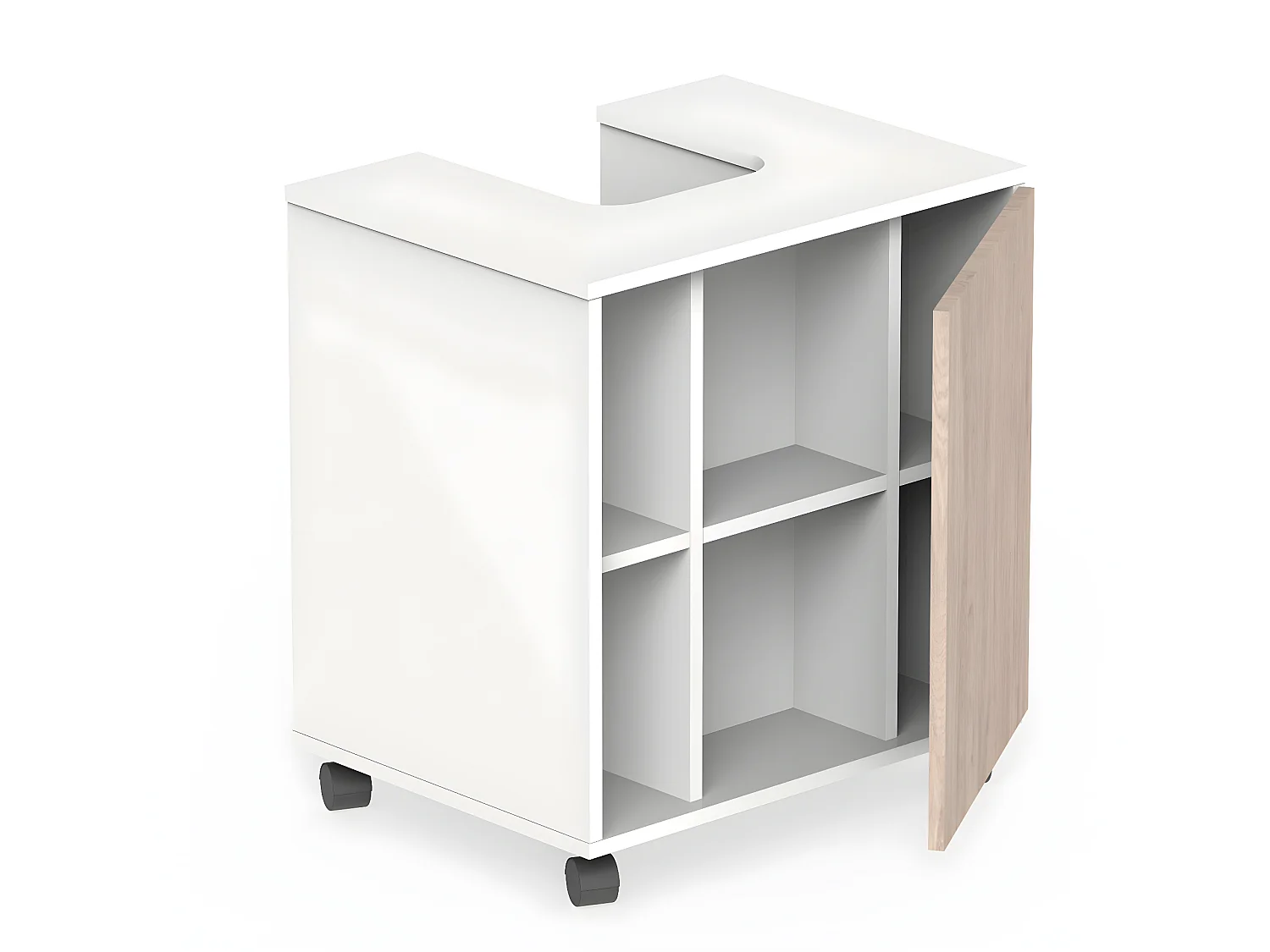 Meuble sous lavabo 1 porte coloris Blanc brillant / effet bois - Hauteur 64 x Longueur 59 x Profondeur 45 cm