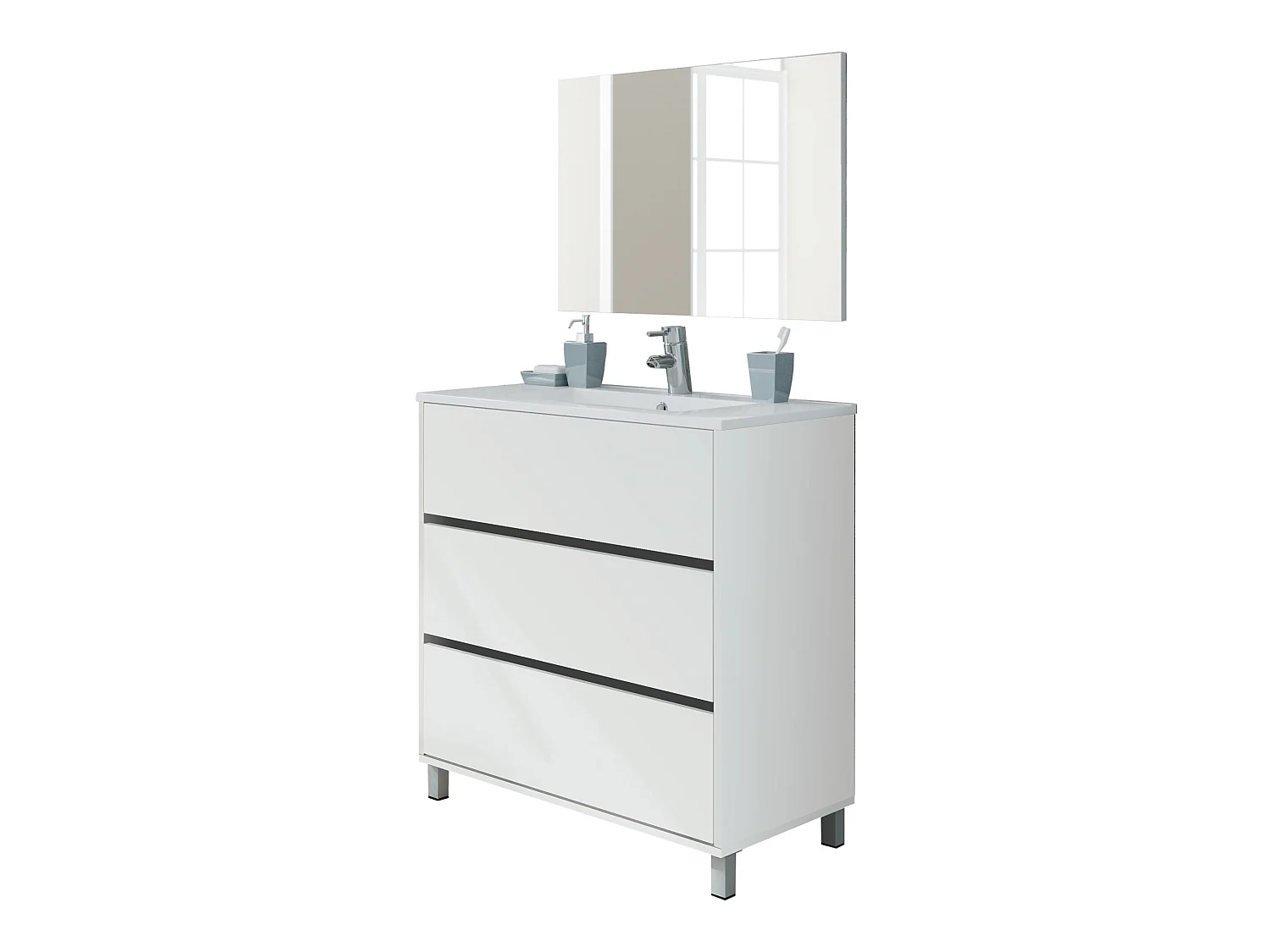 Meuble de salle de bain avec 3 portes coloris blanc - Hauteur 88 x Longueur 81 x Profondeur 47 cm