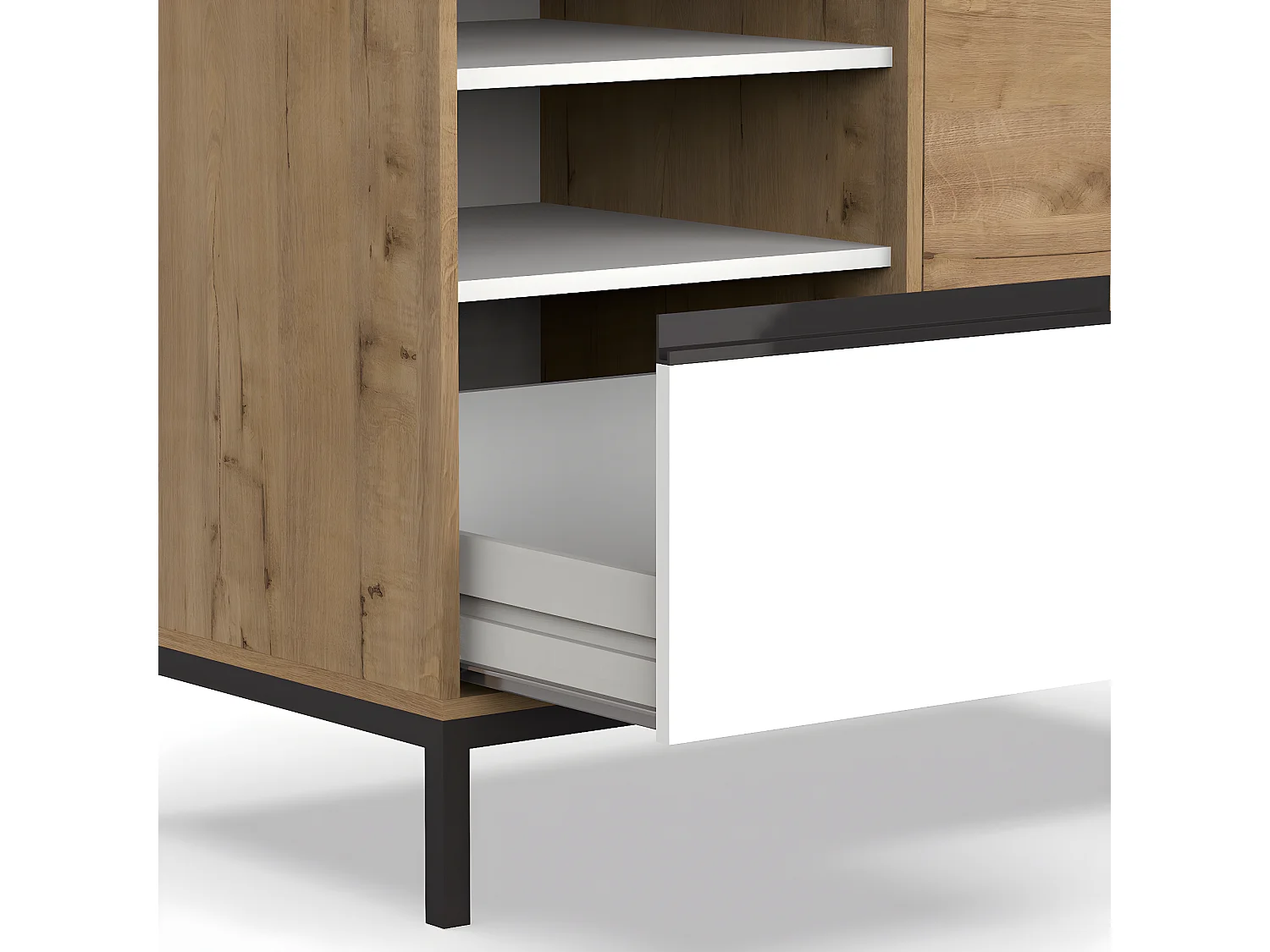 Meuble Vasque 1 porte + 1 tiroir coloris chêne doré/ blanc - Hauteur 95.5 x Longueur 100 x Profondeur 51 cm