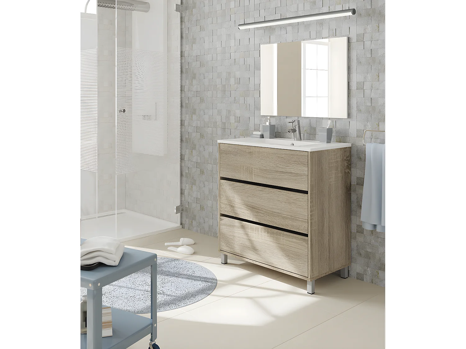 Meuble Vasque avec miroir coloris Cambrian - Hauteur 90 x Longueur 81.5 x Profondeur 46.5 cm