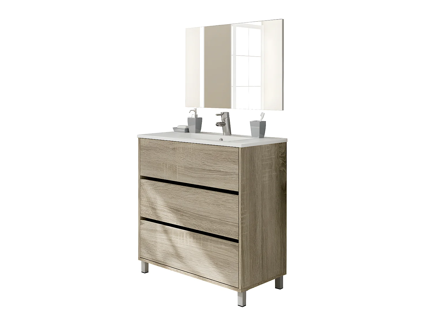 Meuble Vasque avec miroir coloris Cambrian - Hauteur 90 x Longueur 81.5 x Profondeur 46.5 cm