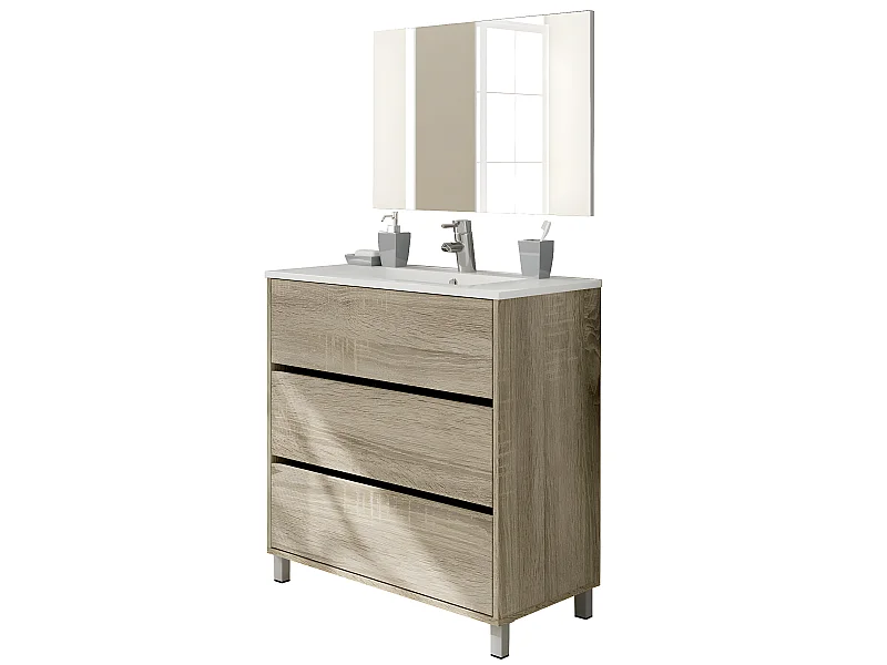 Meuble Vasque avec miroir coloris Cambrian - Hauteur 90 x Longueur 81.5 x Profondeur 46.5 cm