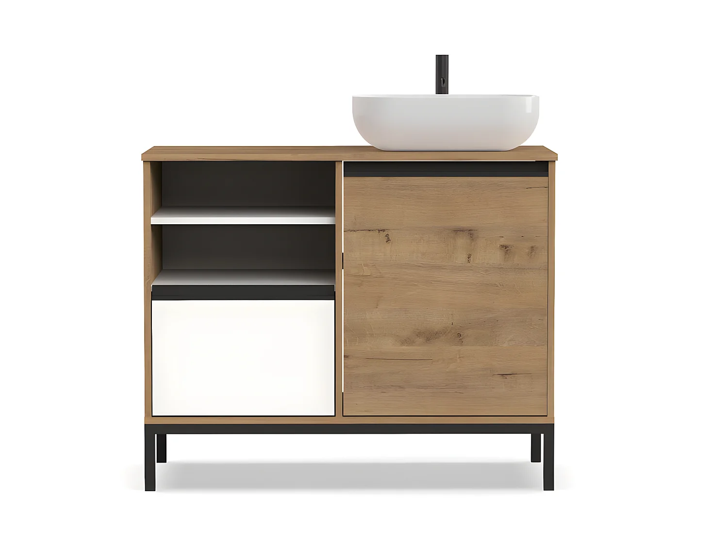 Meuble de salle de bain coloris chêne doré / pieds noir - Hauteur 81 x Longueur 100 x Profondeur 51 cm